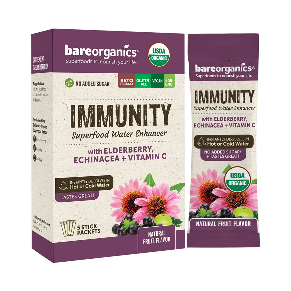 Bare Organics Immunity Superfood Water Enhancers Sticks, 5 Ct